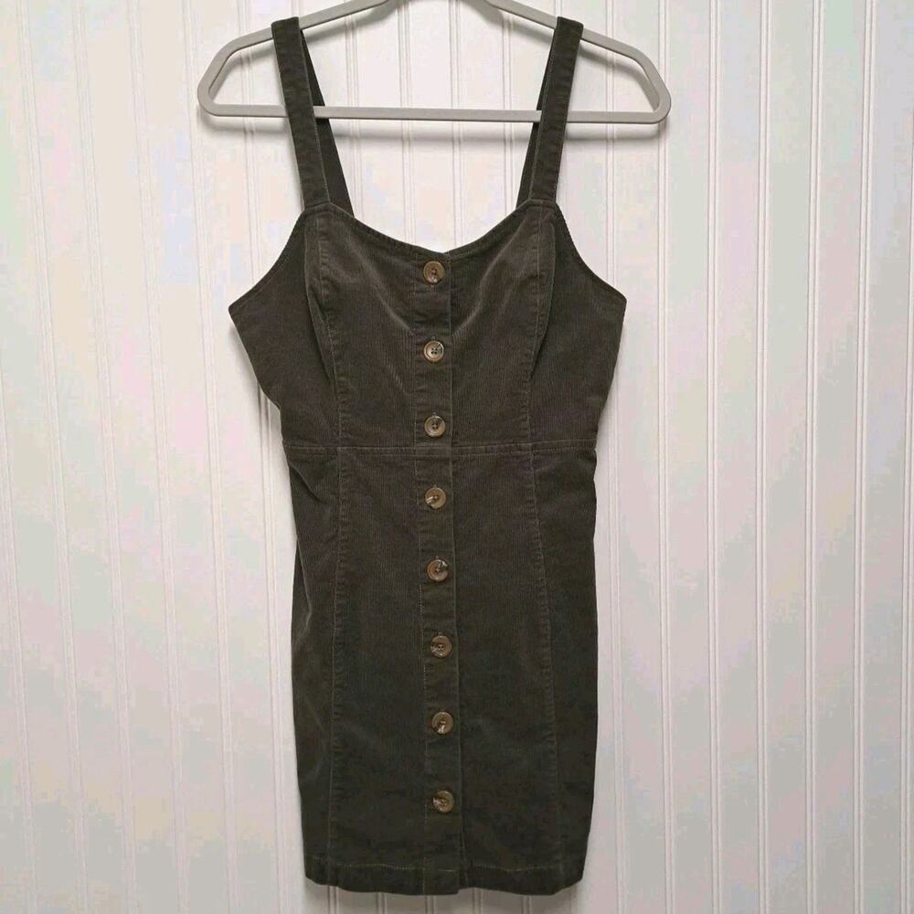 Altar'd State Jumper Dress Womens M Brown Corduroy Button Front Empire Waist